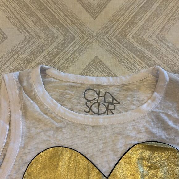 Chaser Women’s Sheer White Tank Top with Metallic Gold Heart - Size S - Picture 4 of 8